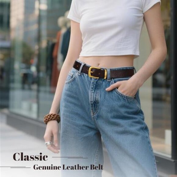 Women\'s Genuine Leather Belt Vintage Ladies Full Grain Solid Leather Belt